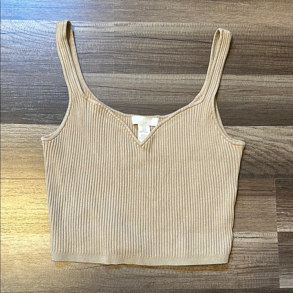 Beige Ribbed Knit Tank Top